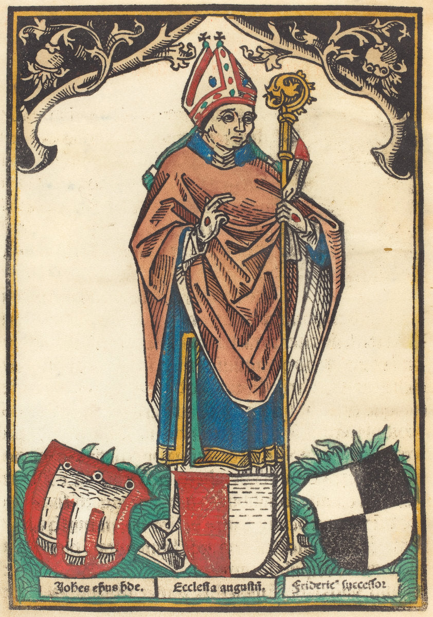 c. 1485 by German 15th Century (Bishop of Augsburg with Three Coats of Arms), 16X12"(A3)Poster Print