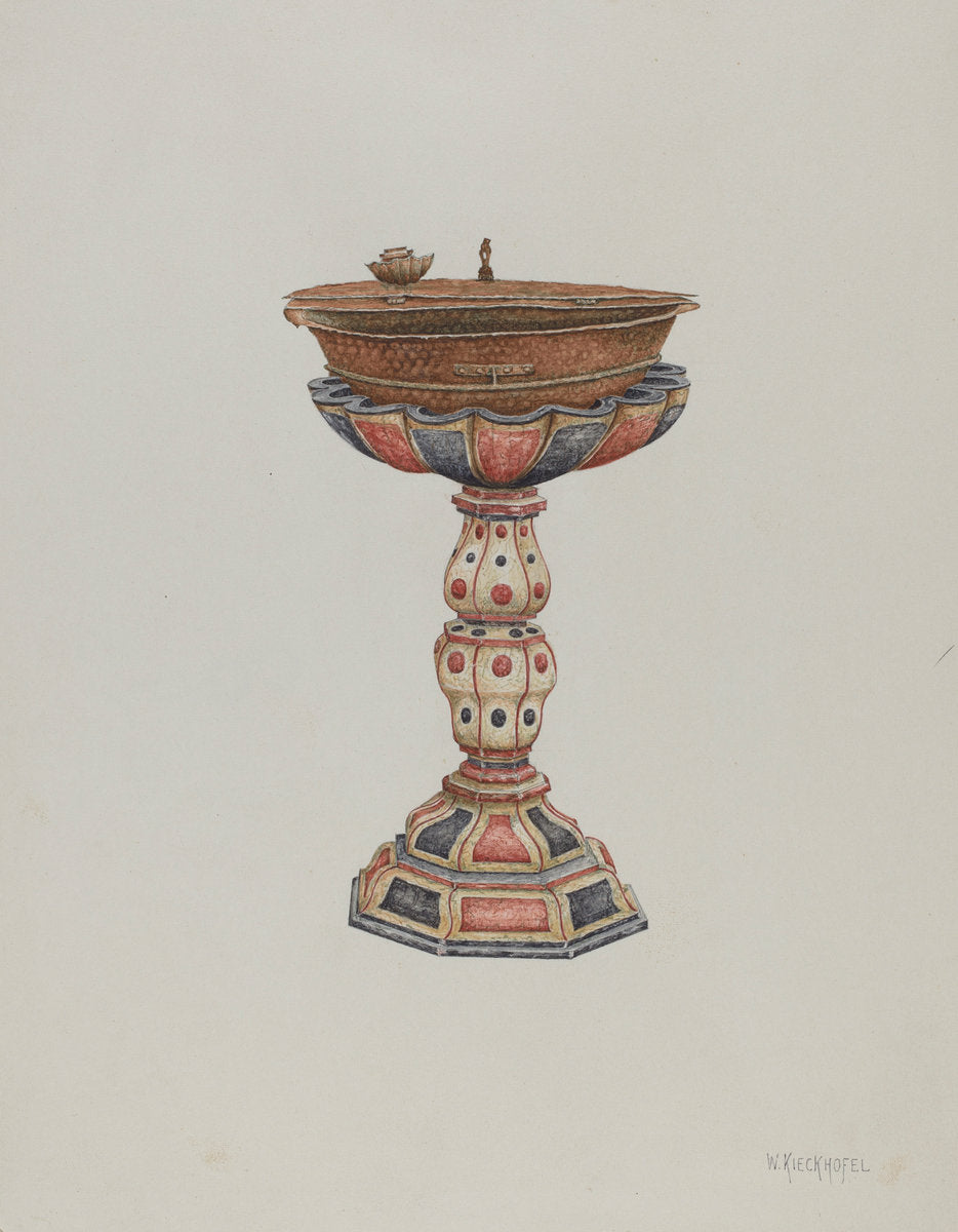 Baptismal Font and Stand by William Kieckhofel (American, active c. 1935), 16X12"(A3)Poster Print