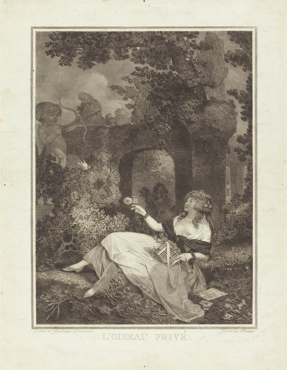 L'Oiseau prive by Philibert-Louis Debucourt (French, 1755 - 1832), 16X12"(A3)Poster Print
