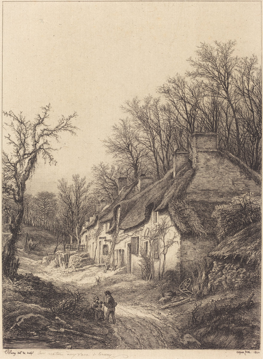 Cottages in Winter by Eugène Bléry (French, 1805 - 1887), 16X12"(A3)Poster Print