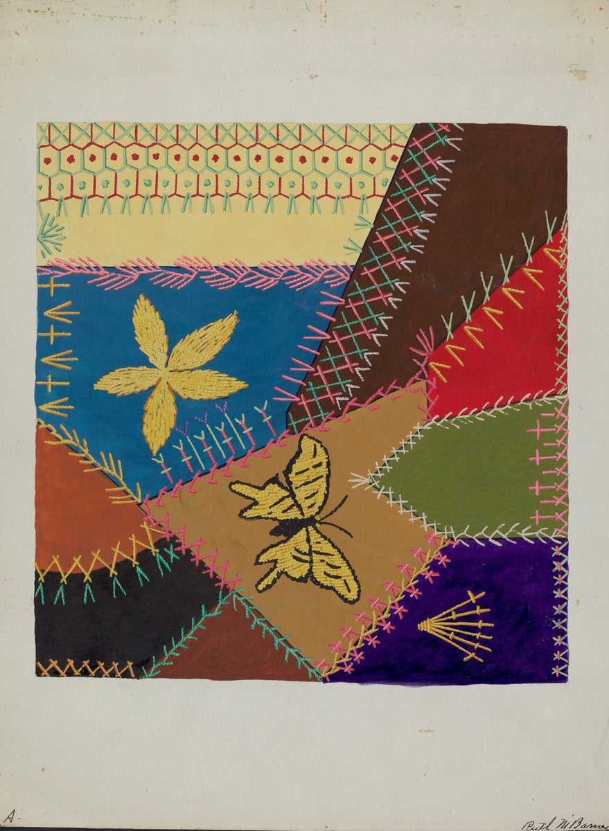 Crazy Quilt (Section) by Ruth M. Barnes (American, active c. 1935), 16X12"(A3)Poster Print