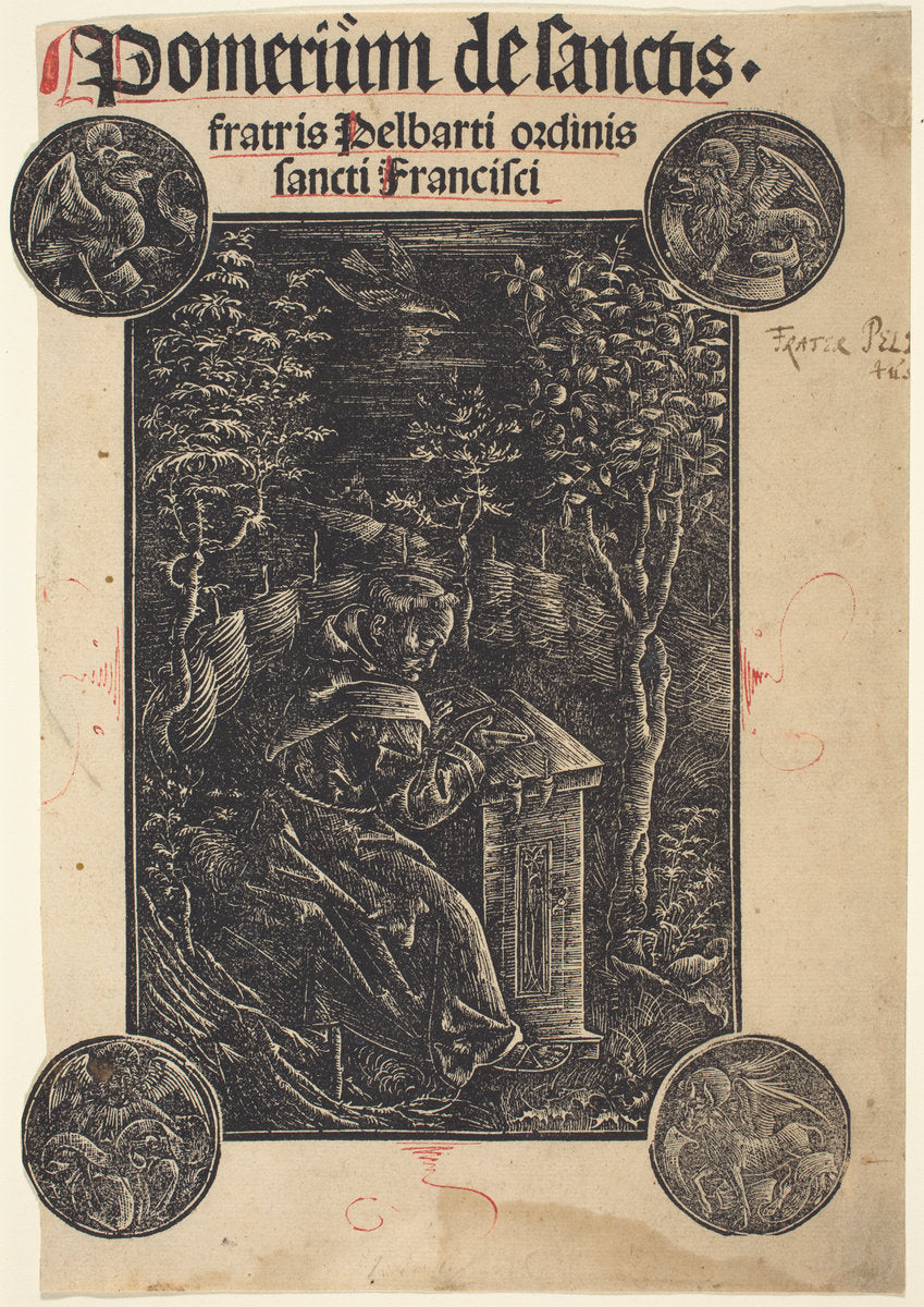 c. 1500 by German 15th Century (Franciscan, Pelbartus of Temesvar, in a Garden), 16X12"(A3)Poster Print