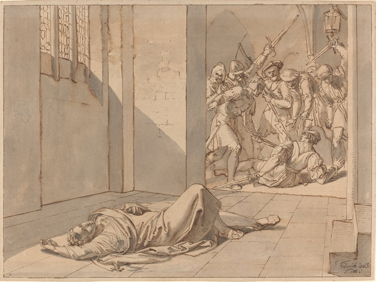 The Assassination of King Wenzel III by Josef von Führich (Austrian, 1800 - 1876), 16X12"(A3)Poster Print