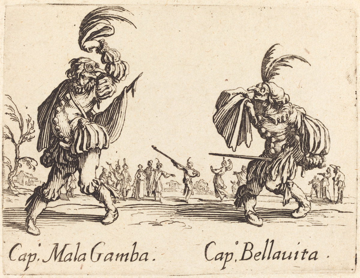 Cap. Mala Gamba and Cap. Bellavita by Jacques Callot (French, 1592 - 1635), 16X12"(A3)Poster Print