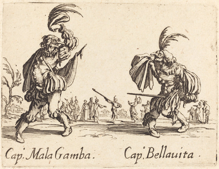 Cap. Mala Gamba and Cap. Bellavita by Jacques Callot (French, 1592 - 1635), 16X12