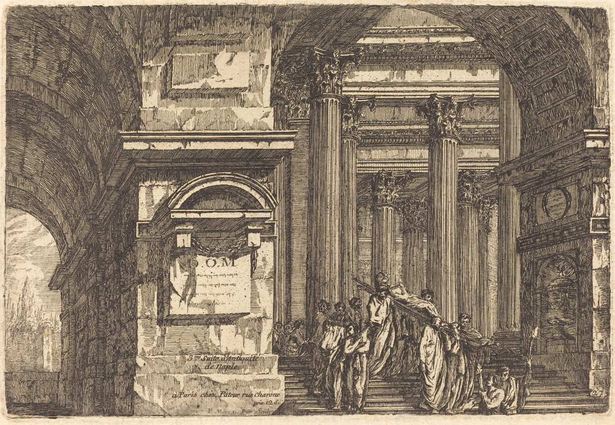 Funeral Scene in Imaginary Architecture by Pierre Moreau (French, died 1762), 16X12"(A3)Poster Print