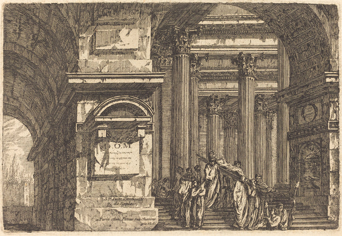Funeral Scene in Imaginary Architecture by Pierre Moreau (French, died 1762), 16X12