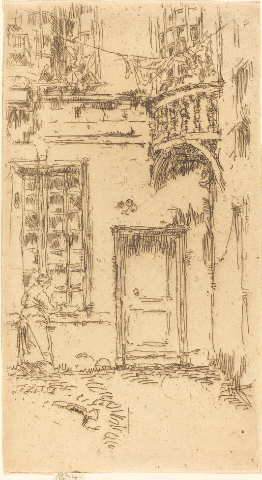 Courtyard, Rue P.L. Courier by James McNeill Whistler (American, 1834 - 1903), 16X12"(A3)Poster Print