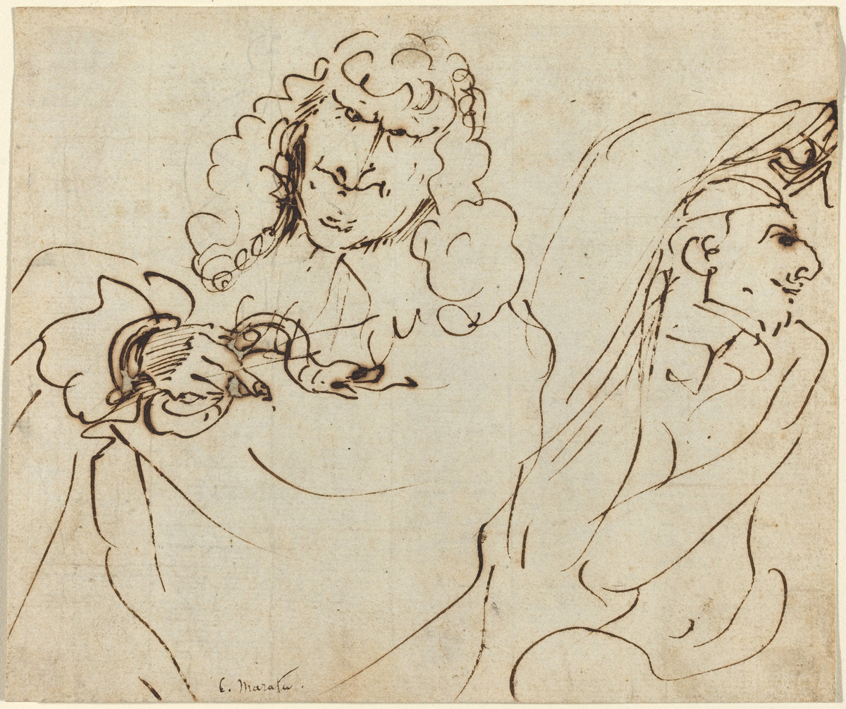 Caricature with Mola Protecting Himself from a Man Holding a Viper by Pier Francesco Mola (Italian, 1612 - 1666), 16X12"(A3)Poster Print