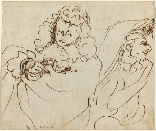 Caricature with Mola Protecting Himself from a Man Holding a Viper by Pier Francesco Mola (Italian, 1612 - 1666), 16X12"(A3)Poster Print