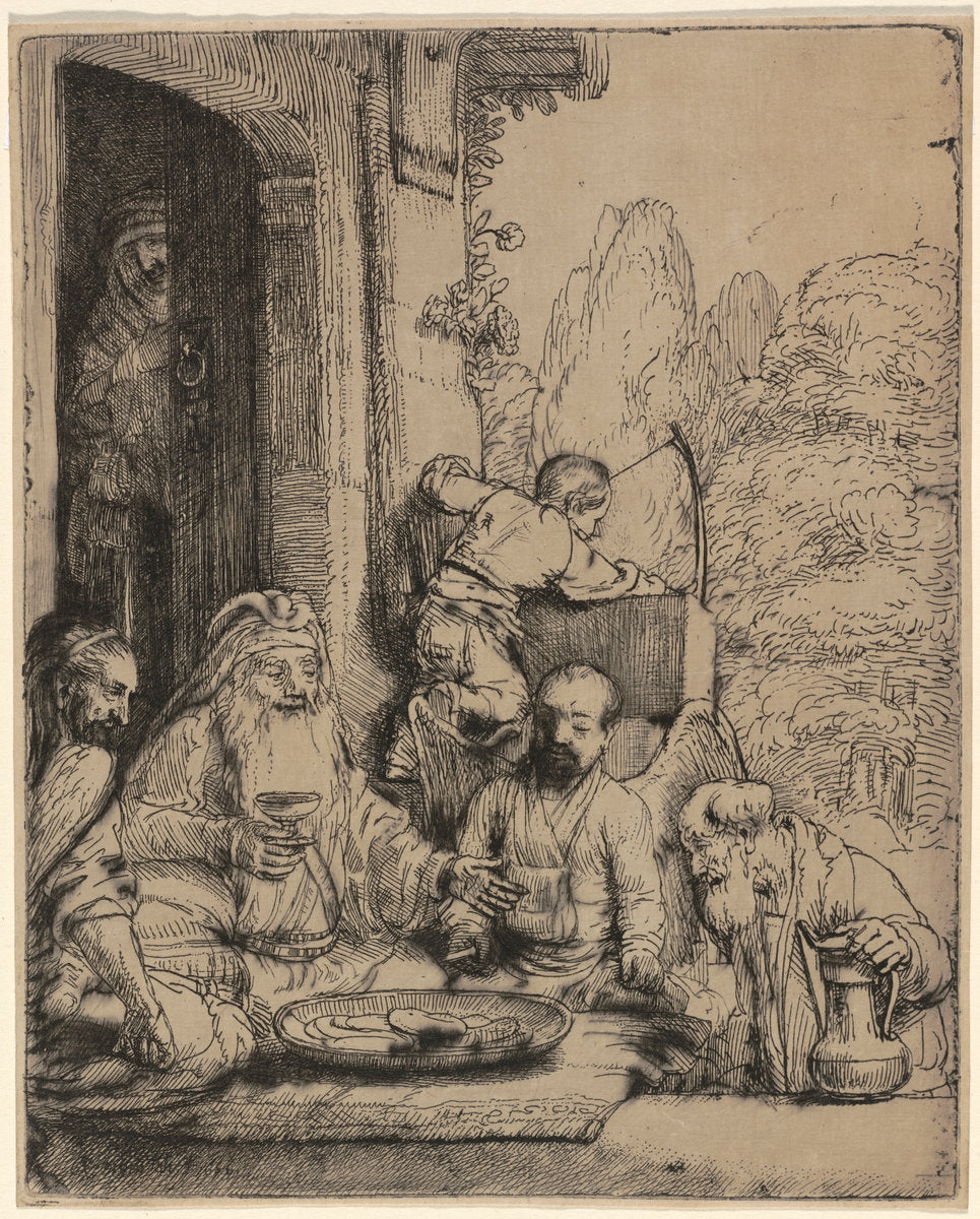 Abraham Entertaining the Angels by Rembrandt van Rijn (Dutch, 1606 - 1669), 16X12"(A3)Poster Print