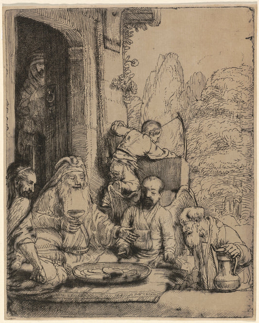 Abraham Entertaining the Angels by Rembrandt van Rijn (Dutch, 1606 - 1669), 16X12"(A3)Poster Print