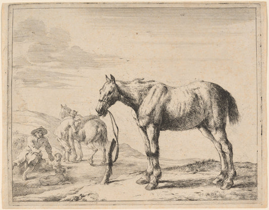 A Horse Bound to a Post by Dirck Stoop (Dutch, 1618 - 1676), 16X12"(A3)Poster Print