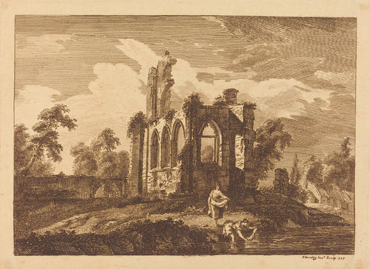 Landscape with Ruin, Two Women in Foreground by Paul Sandby (British, 1731 - 1809), 16X12"(A3)Poster Print