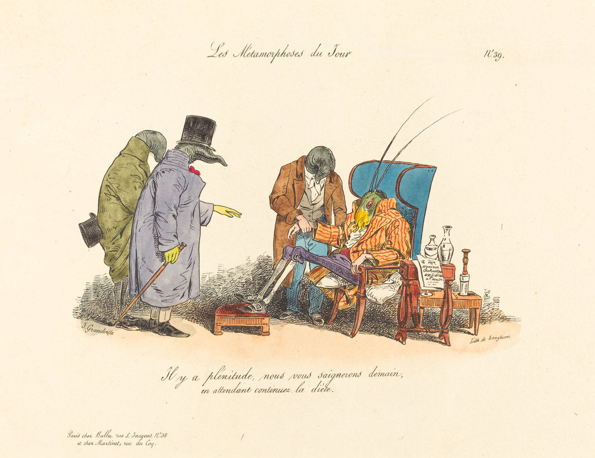 The Ailing Cricket by Jean-Ignace-Isidore Grandville (French, 1803 - 1847), 16X12"(A3)Poster Print