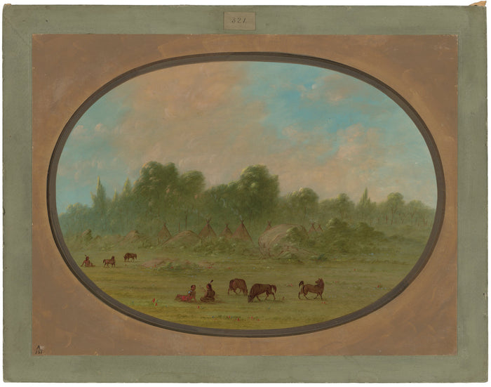 Tawahquena Village by George Catlin (American, 1796 - 1872), 16X12