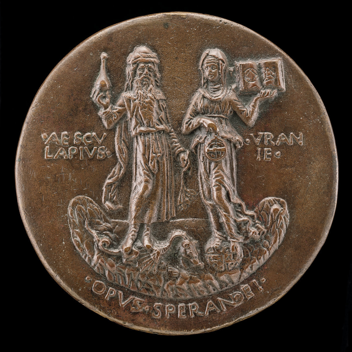 Aesculapius, Standing on a Dragon, and Urania on a Globe [reverse] by Sperandio (Italian, c. 1425/1428  - c. 1504), 16X12"(A3)Poster Print