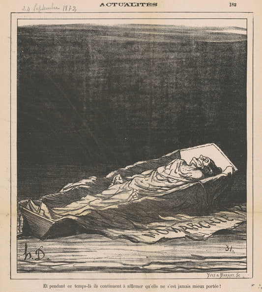 Et pendant ce temps-là ils continuent à affirmer qu'elle ne s'est jamais mieux portée! by Honoré Daumier (French, 1808 - 1879), 16X12"(A3)Poster Print