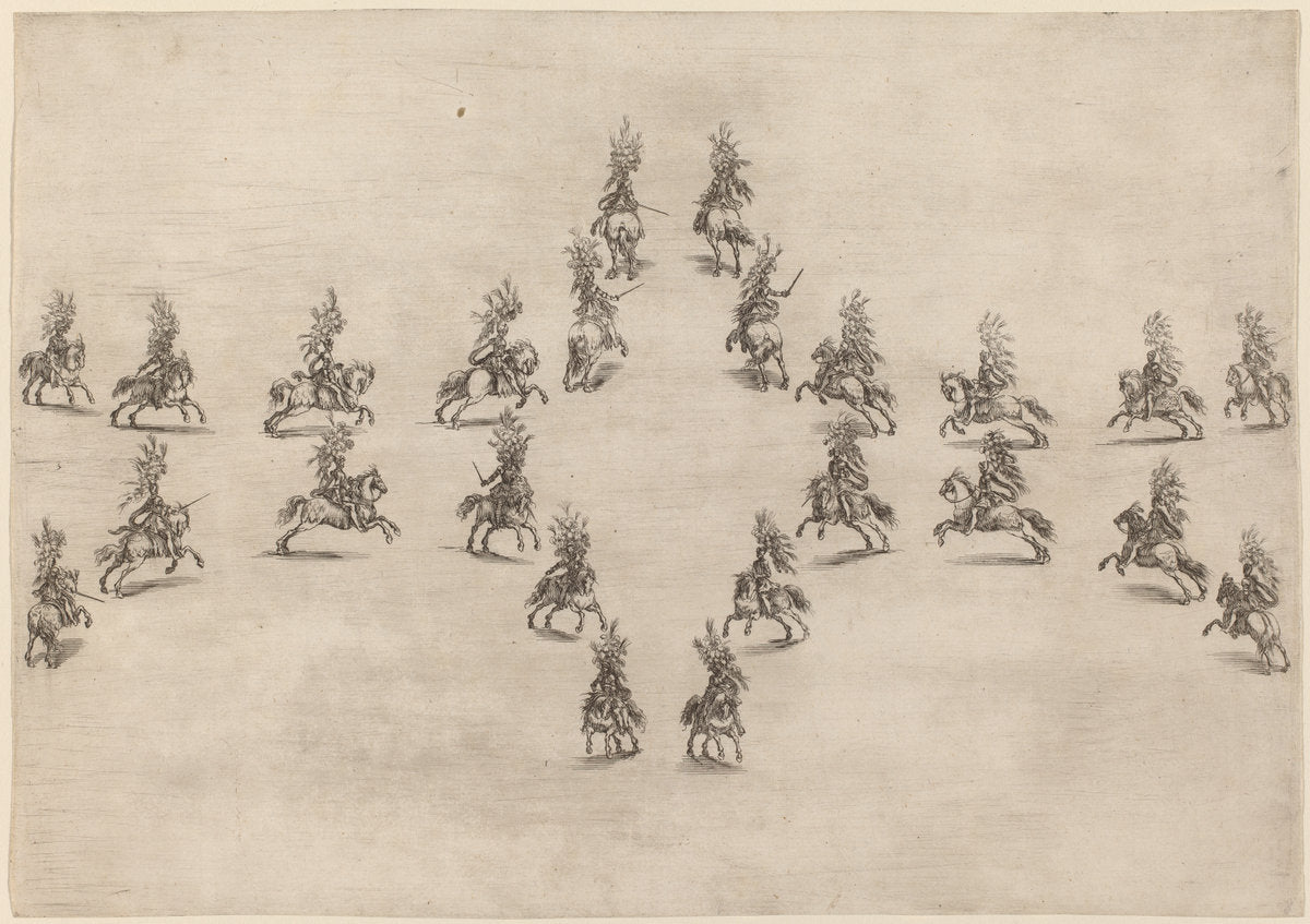 Twenty-Four Cavaliers in an Oval by Stefano Della Bella (Italian, 1610 - 1664), 16X12"(A3)Poster Print