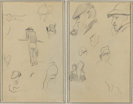 A Man Leaning on a Wall with Five Other Studies; Two Bearded Men Wearing Hats, and Five Other Studies [recto] by Paul Gauguin (French, 1848 - 1903), 16X12"(A3)Poster Print