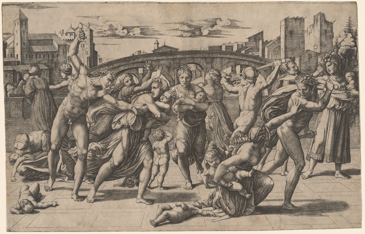 The Massacre of the Innocents by Marcantonio Raimondi after Raphael (Roman, c. 1480 - c. 1534), 16X12"(A3)Poster Print