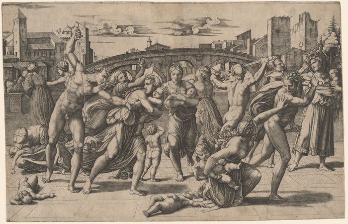 The Massacre of the Innocents by Marcantonio Raimondi after Raphael (Roman, c. 1480 - c. 1534), 16X12