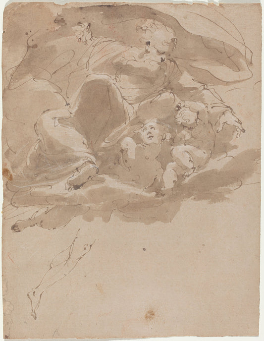 1600 - 1699 by Italian 17th Century (God the Father with Angels), 16X12"(A3)Poster Print