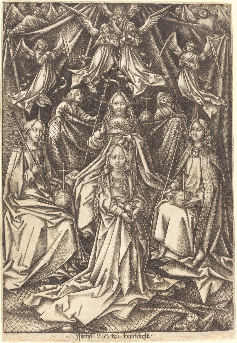 The Coronation of the Virgin by Israhel van Meckenem after Hans Holbein the Elder (German, c. 1445 - 1503), 16X12"(A3)Poster Print