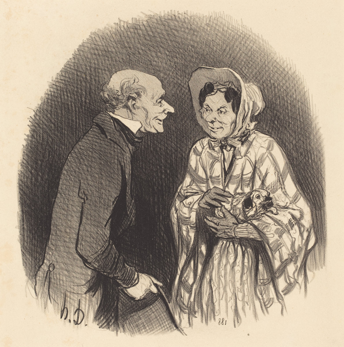 Une Nouvelle connaissance by Honoré Daumier (French, 1808 - 1879), 16X12"(A3)Poster Print