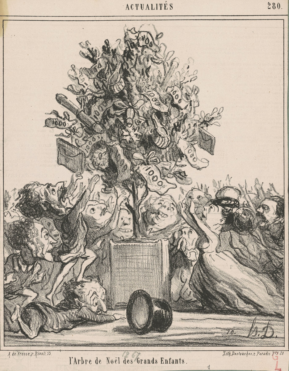L'Arbre de Noël des Grands Enfants by Honoré Daumier (French, 1808 - 1879), 16X12"(A3)Poster Print