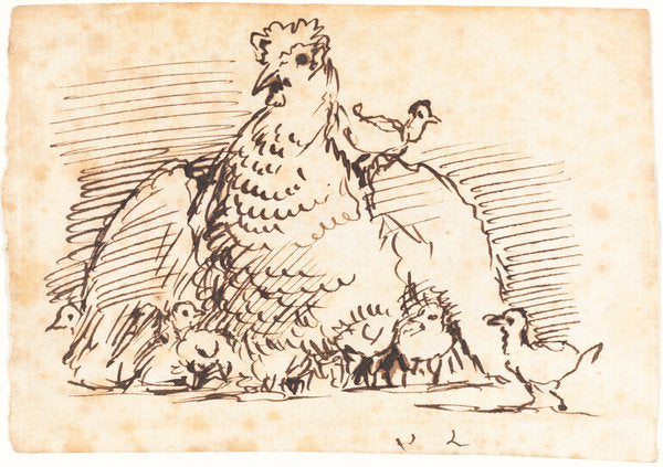 Hens and Chicks by John Linnell (British, 1792 - 1882), 16X12"(A3)Poster Print