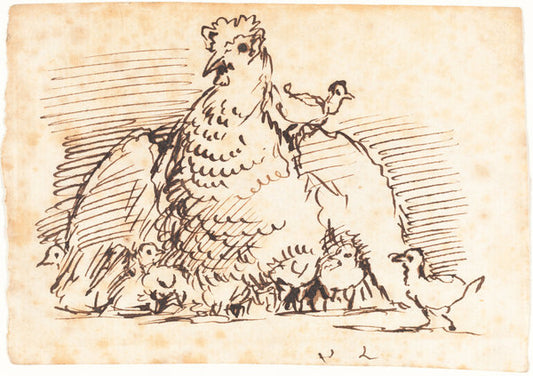 Hens and Chicks by John Linnell (British, 1792 - 1882), 16X12"(A3)Poster Print