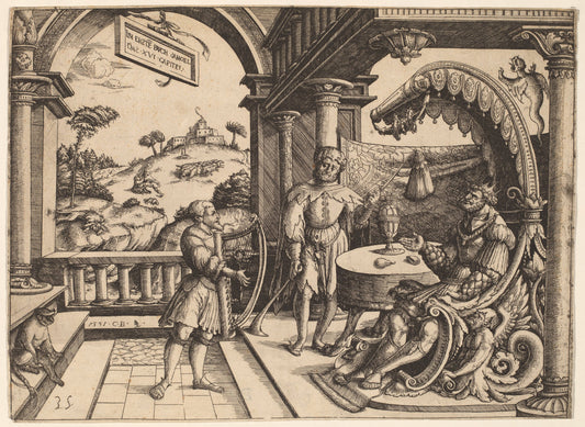 David Playing the Harp before Saul by Christoph Bockstorfer (German, 1490 - 1553), 16X12"(A3)Poster Print