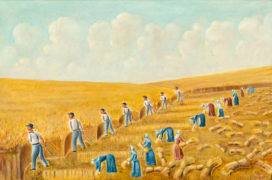 Harvesting with Grain Cradles by Stanley Mazur, after Olof Krans (American, 1903 - 1978), 16X12"(A3)Poster Print