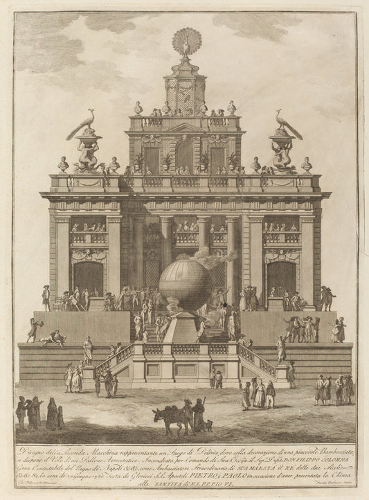 A Place of Delight with an Aerial Balloon, for the "Chinea" Festival by Francesco Barbazza after Giuseppe Palazzi (architect) (Italian, active late 18th century), 16X12"(A3)Poster Print