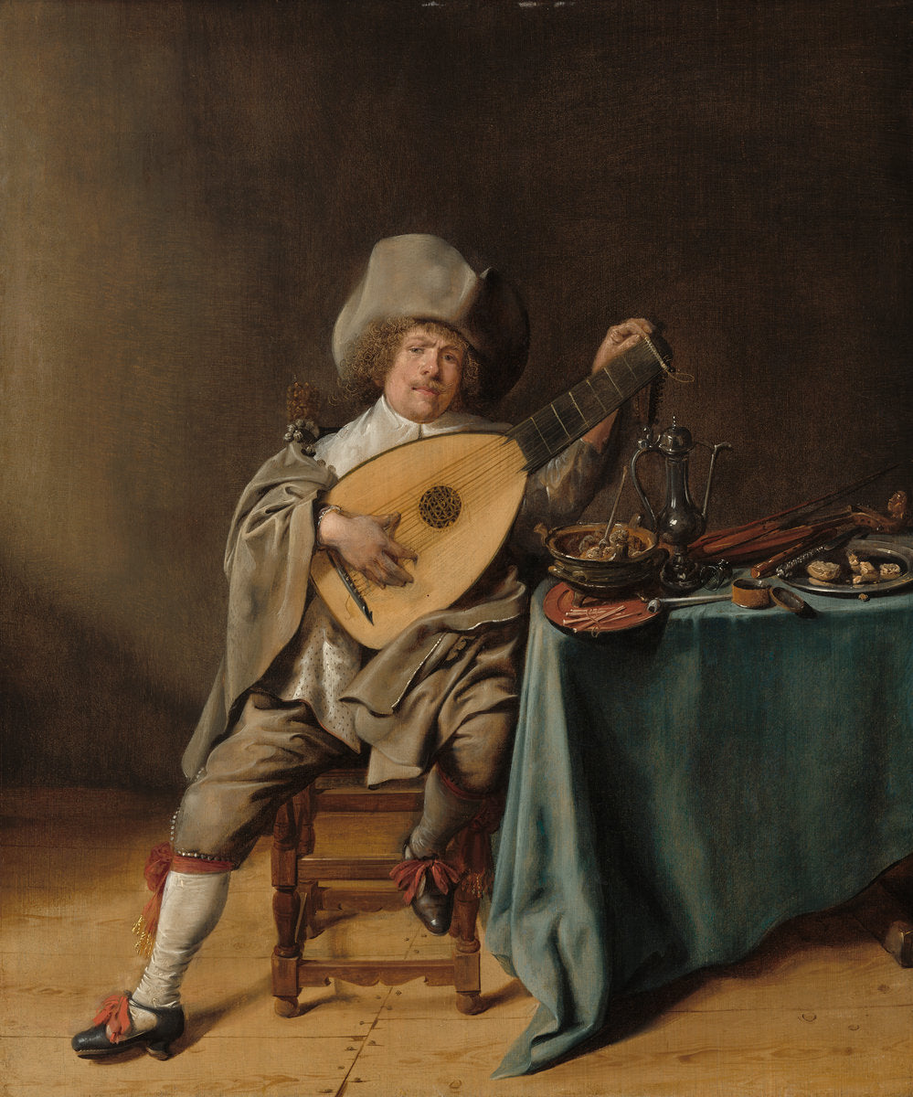 Self-Portrait as a Lute Player by Jan Miense Molenaer (Dutch, c. 1610 - 1668), 16X12"(A3)Poster Print