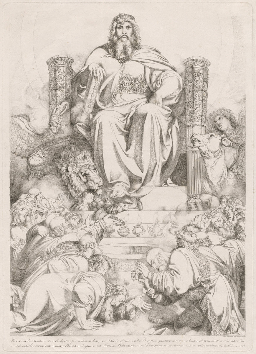 Et ecce sedes posita erat in coelo... (God the Son in Majesty on the Throne Surrounded by the Four Creatures and Worshipped by the Twenty-four Elders) by Luigi Sabatelli I (Italian, 1772 - 1850), 16X12"(A3)Poster Print