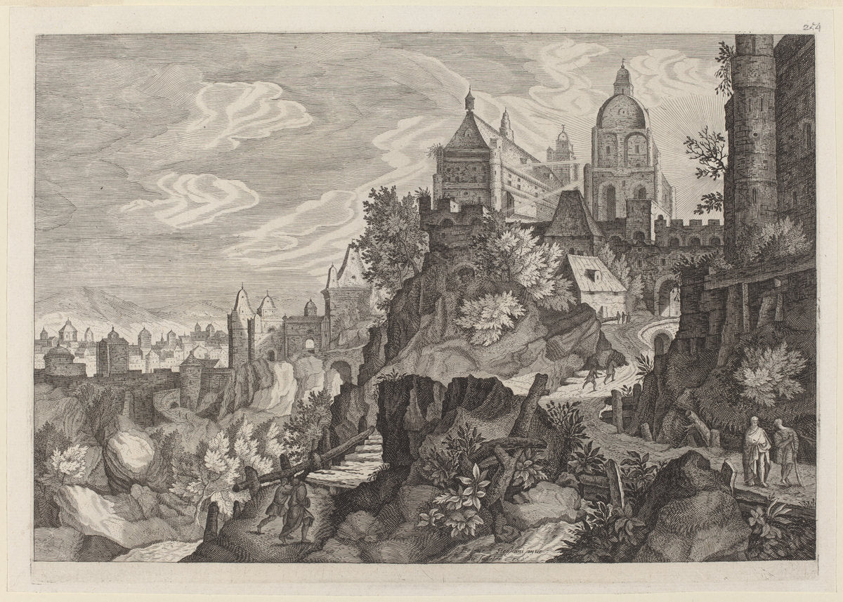 Rocky Landscape in Bohemia by Aegidius Sadeler II after Pieter Stevens (Flemish, c. 1570 - 1629), 16X12"(A3)Poster Print