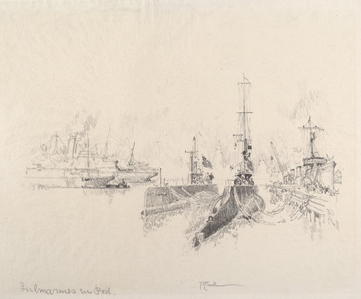 Submarines in Port by Joseph Pennell (American, 1857 - 1926), 16X12"(A3)Poster Print