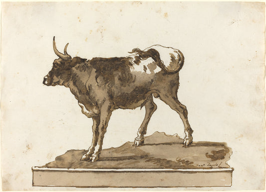 A Bull on a Ledge by Giovanni Domenico Tiepolo (Venetian, 1727 - 1804), 16X12"(A3)Poster Print