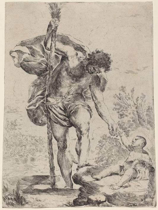 Saint Christopher Giving His Hand to the Infant Jesus by Francesco Amato (Italian, active 1650), 16X12"(A3)Poster Print