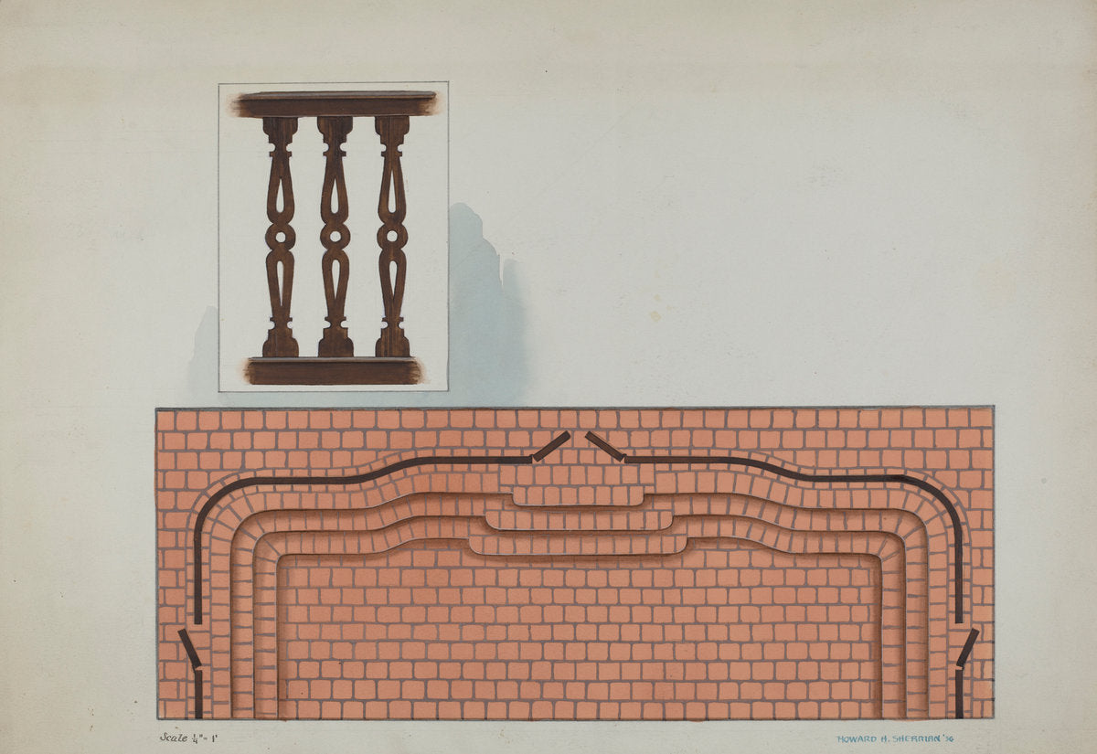 Steps Leading to Chancel Rail and Detail of Railing, San Luis Rey Mission Church by Howard H. Sherman (American, active c. 1935), 16X12"(A3)Poster Print