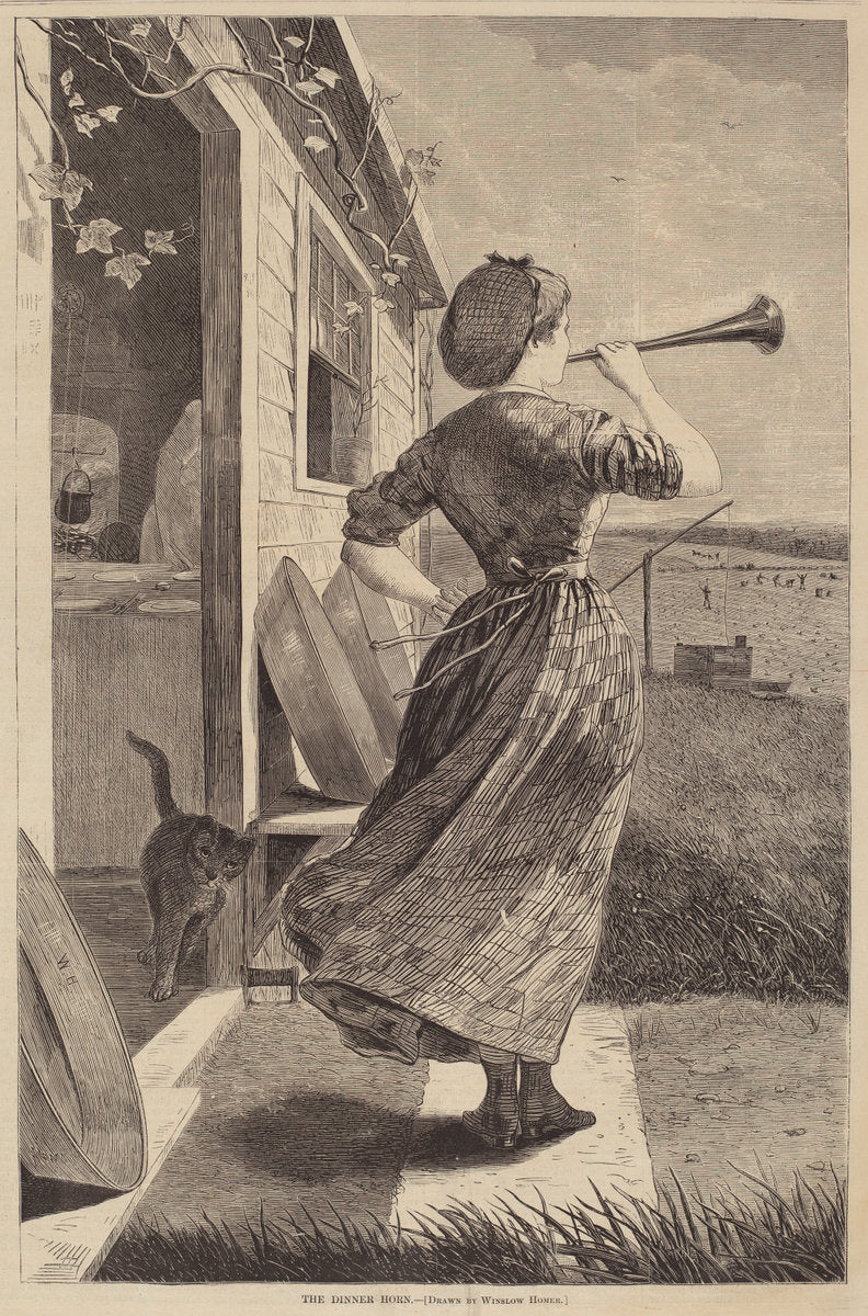 published 1870 by after Winslow Homer (The Dinner Horn), 16X12"(A3)Poster Print
