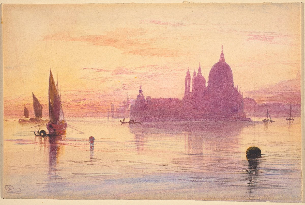Santa Maria della Salute, Venice, at Sunset by Edward Lear (British, 1812 - 1888), 16X12"(A3)Poster Print