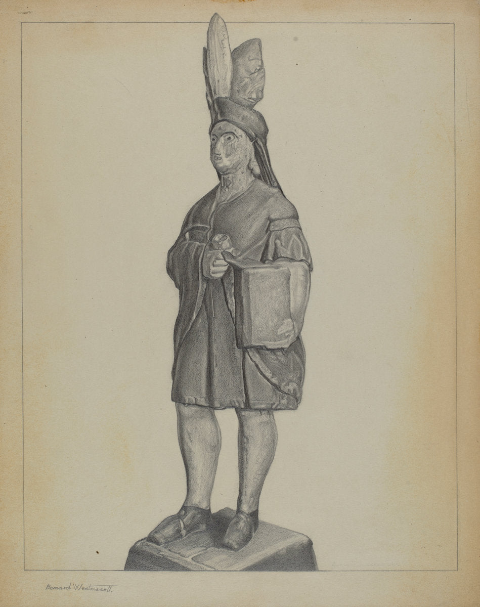 Cigar Store Indian by Bernard Westmacott (American, active c. 1935), 16X12"(A3)Poster Print