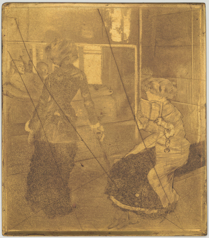 Mary Cassatt at the Louvre: The Etruscan Gallery  [copper plate] by Edgar Degas (French, 1834 - 1917), 16X12