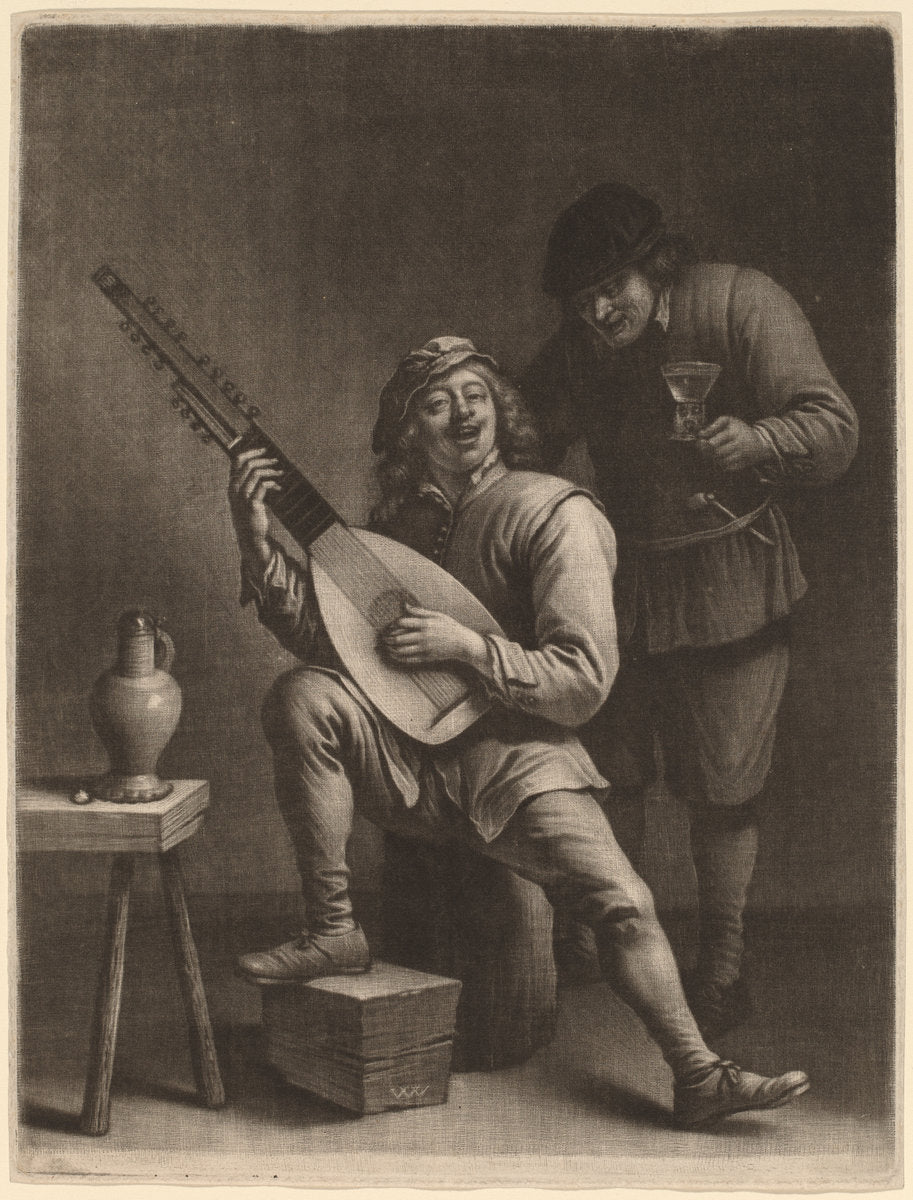 The Lute Player and the Drinker by Wallerant Vaillant after David Teniers the Younger (Flemish, 1623 - 1677), 16X12"(A3)Poster Print