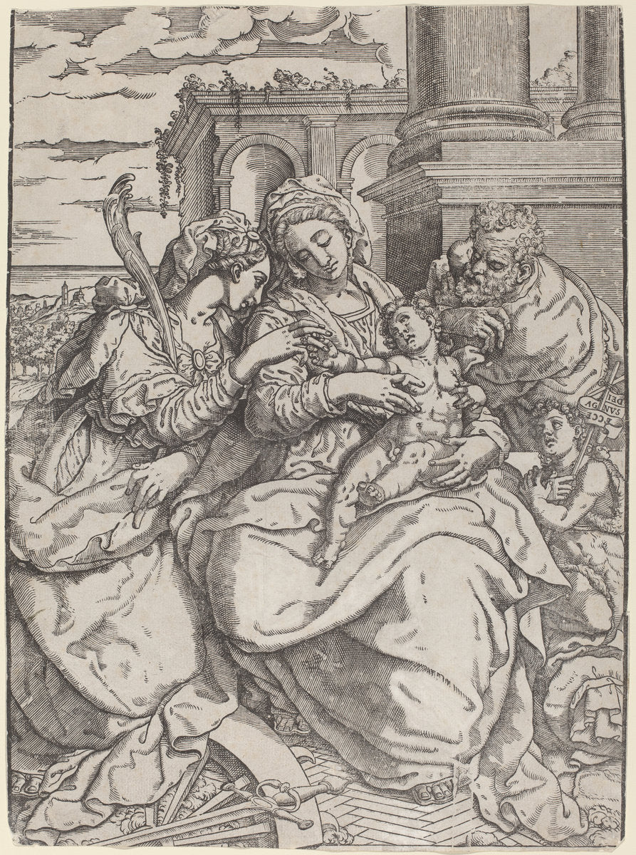 Madonna and Child with Saint Catherine by Giovanni Gallo after Marco Pino (Italian, active 16th century), 16X12"(A3)Poster Print