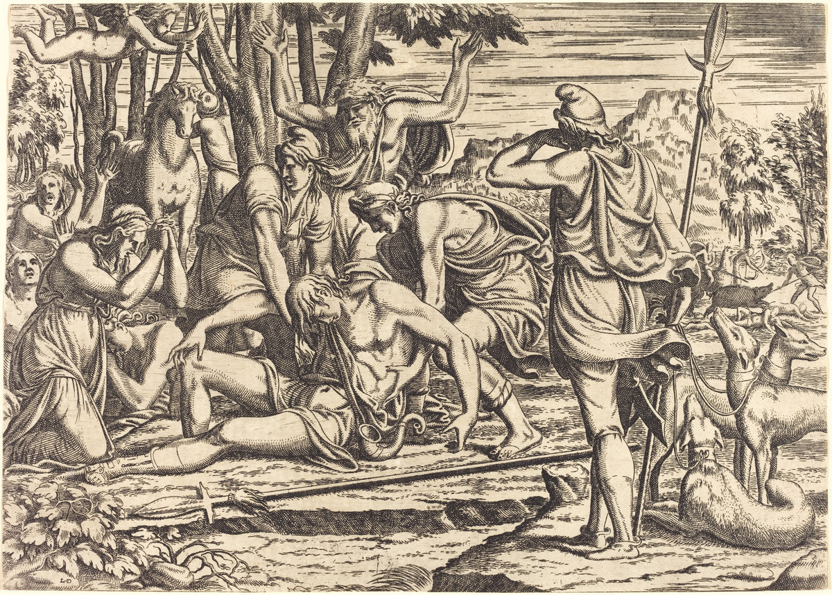 The Death of Adonis by Léon Davent after Luca Penni (French (?), active 1540/1556), 16X12"(A3)Poster Print
