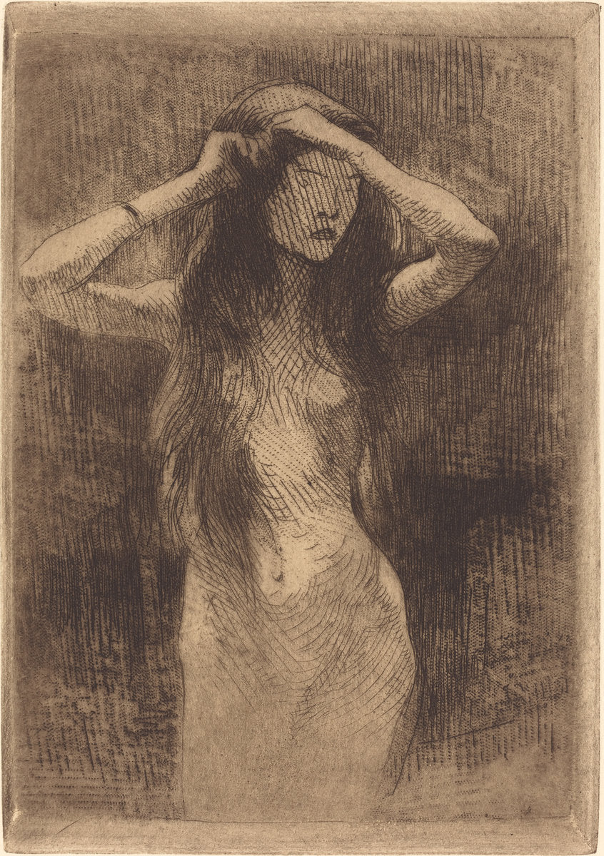 Nude Girl Combing Her Hair by Albert Besnard (French, 1849 - 1934), 16X12"(A3)Poster Print